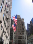 Skyscrapers and American flags