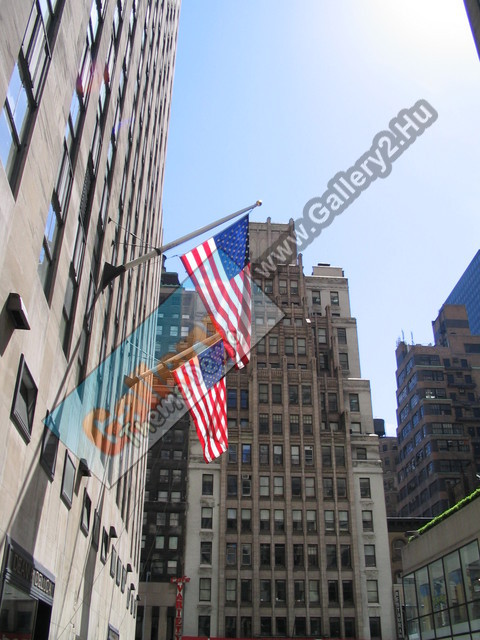 Skyscrapers and American flags