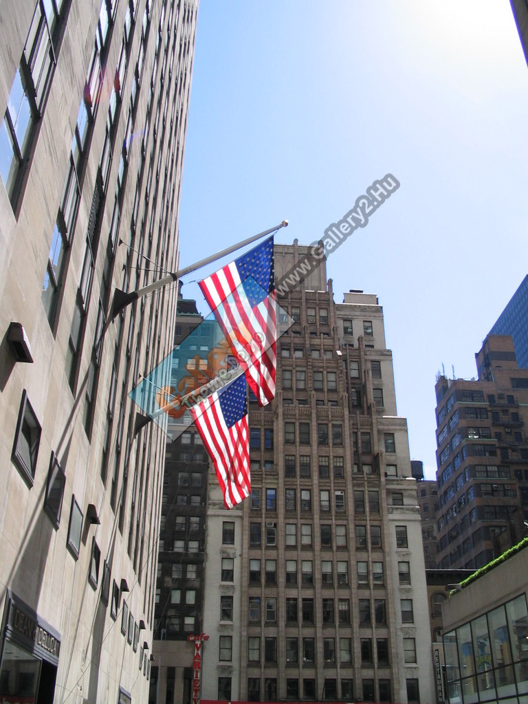 Skyscrapers and American flags